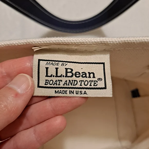 L.L. Bean Cream & Navy Blue Boat & Tote Bag Extra Long Shoulder Straps Handles - Picture 12 of 13